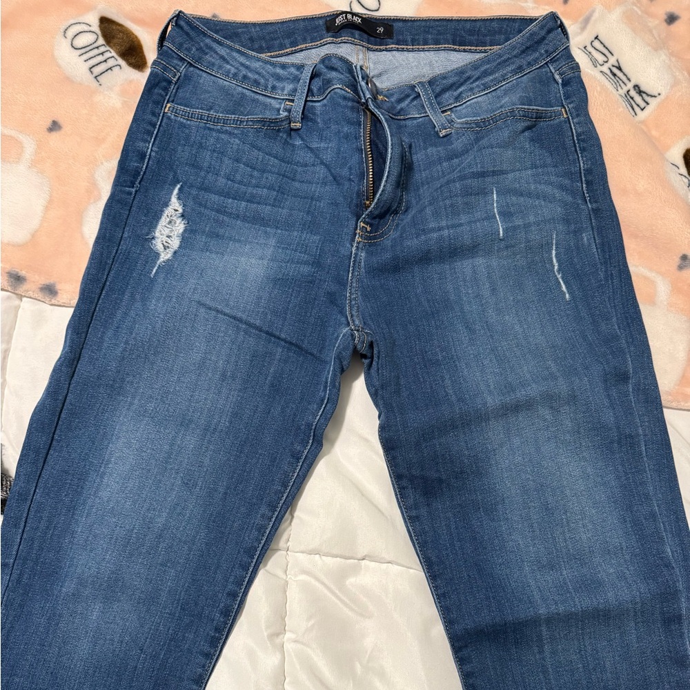 Just Black Distressed Blue Skinny Jeans